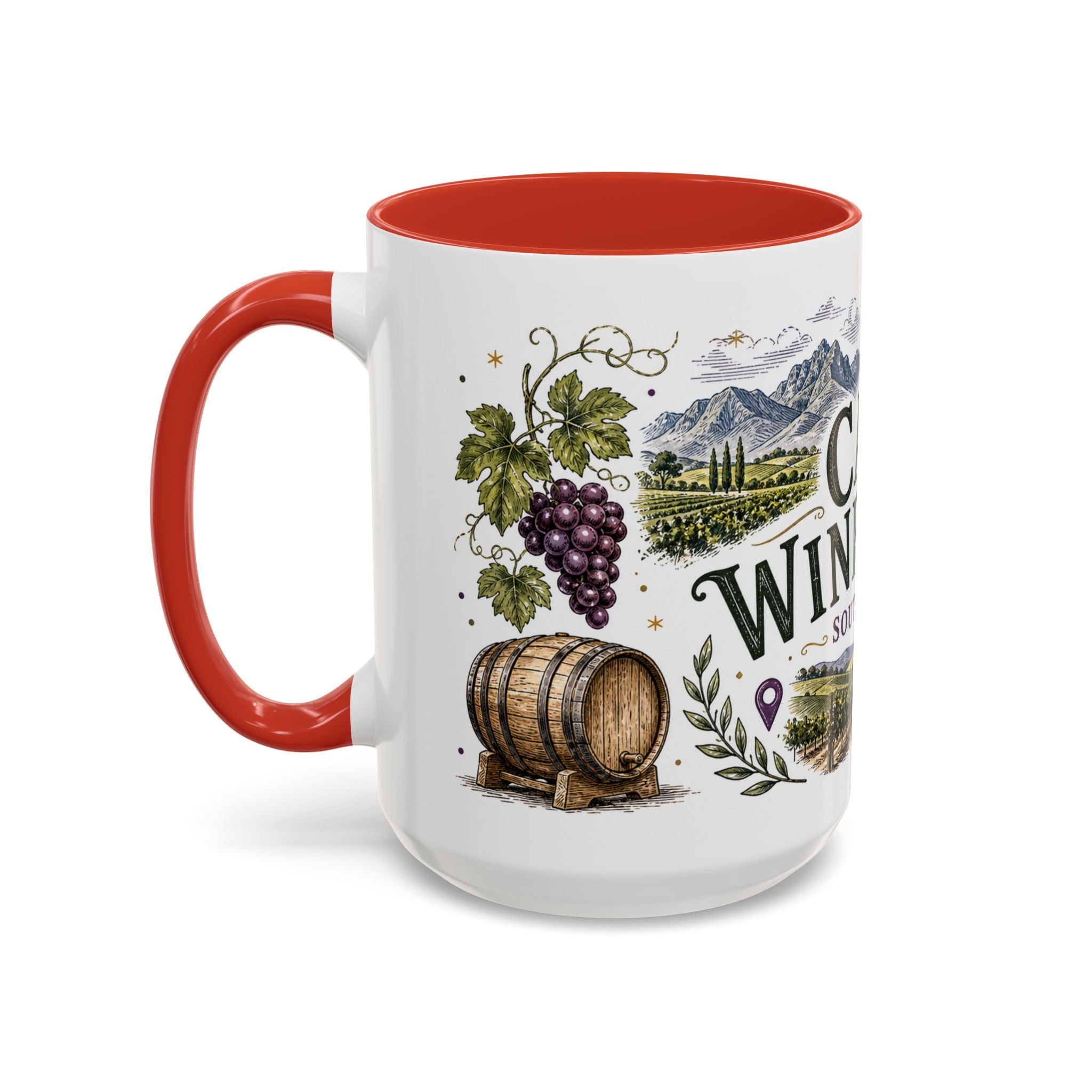 Cape Winelands Coffee Mug | Travel Destination Souvenir Gift | Accent Color Ceramic 11oz 15oz