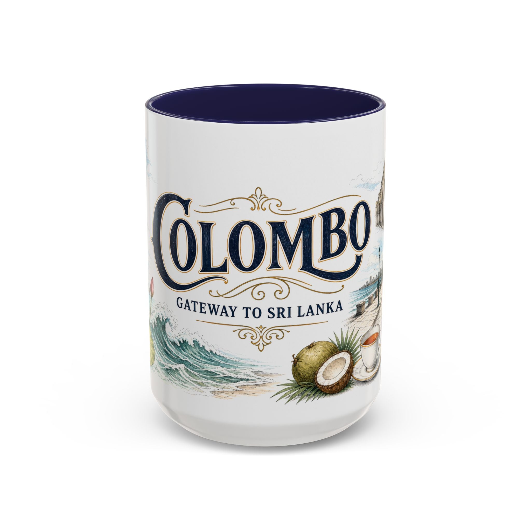 Colombo Coffee Mug | Sri Lanka Travel Souvenir | Vintage Illustrated City Gift | 11 oz 15 oz Accent Mug