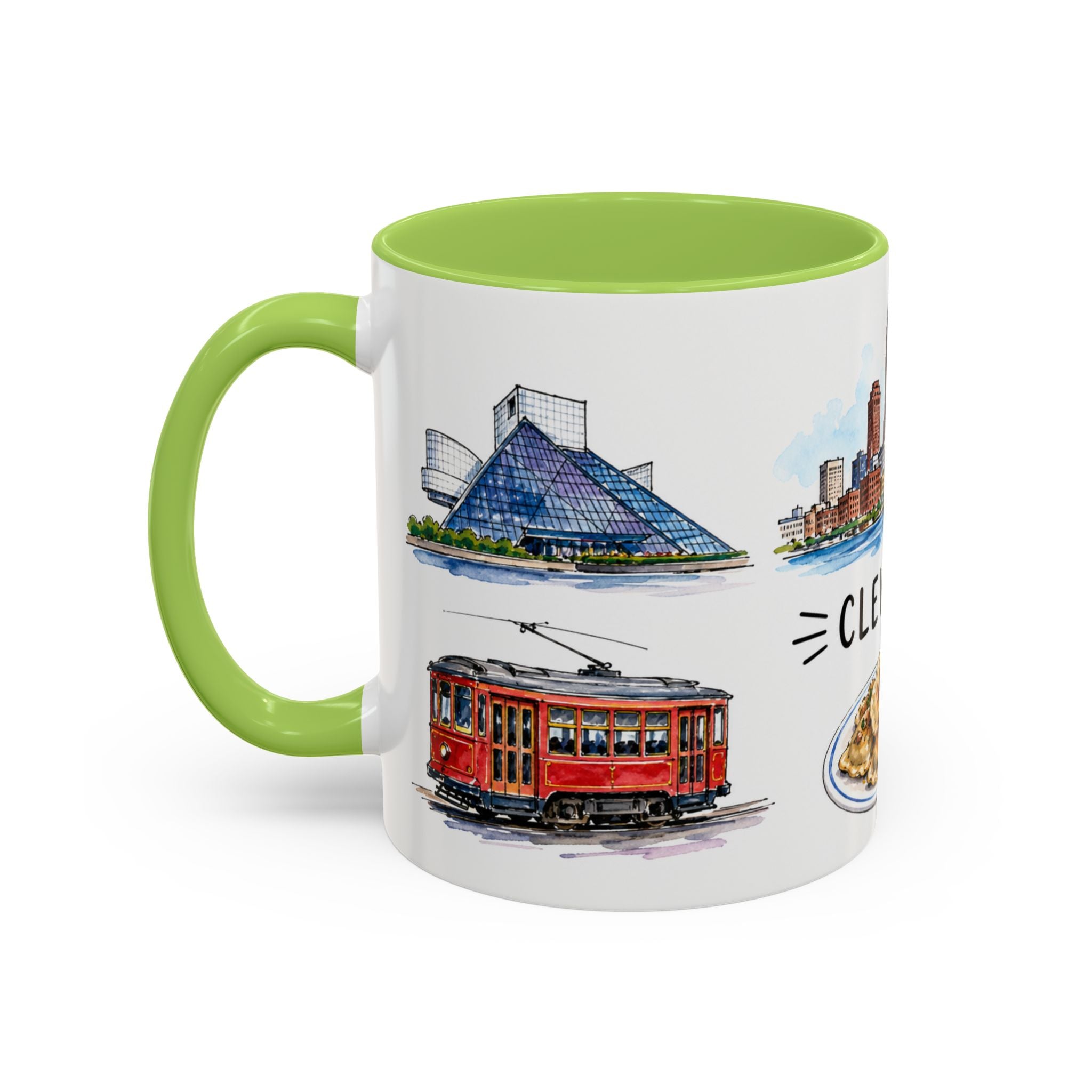 Cleveland Illustrated Travel Mug | City Souvenir Accent Coffee Mug | 11oz 15oz Ceramic Cup