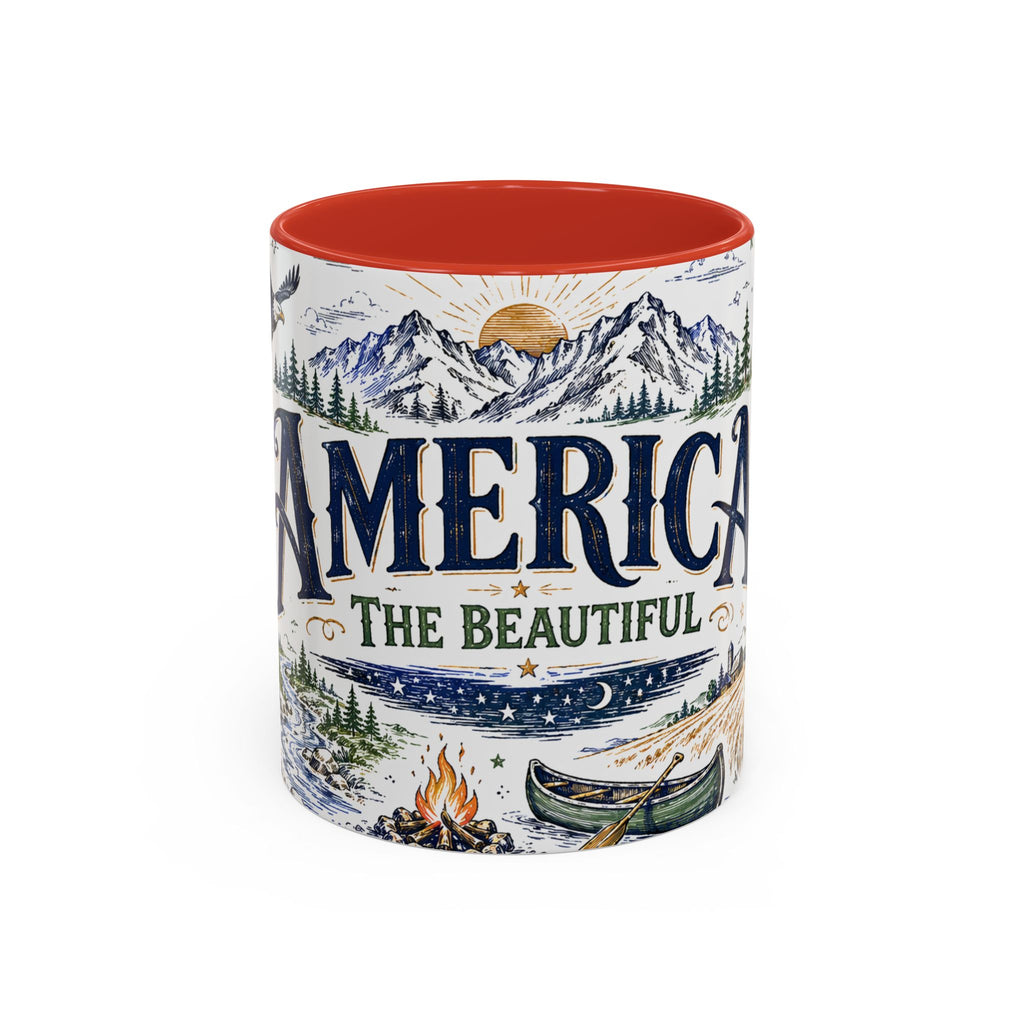 America the Beautiful Coffee Mug | Patriotic USA Gift | Accent Color Ceramic 11oz 15oz