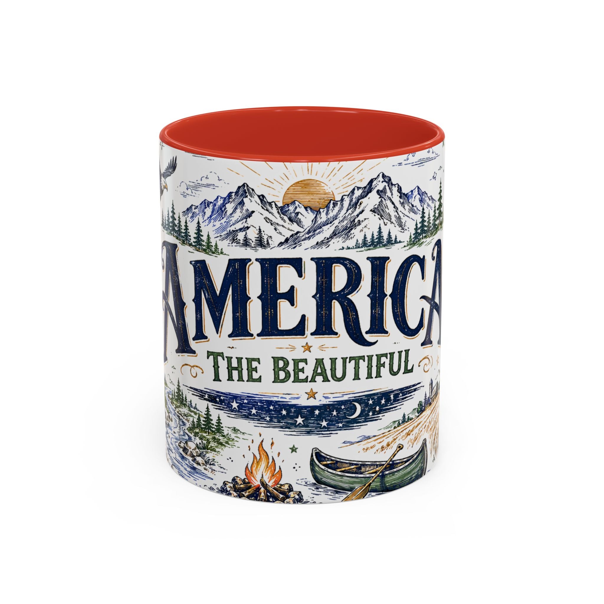 America the Beautiful Coffee Mug | Patriotic USA Gift | Accent Color Ceramic 11oz 15oz