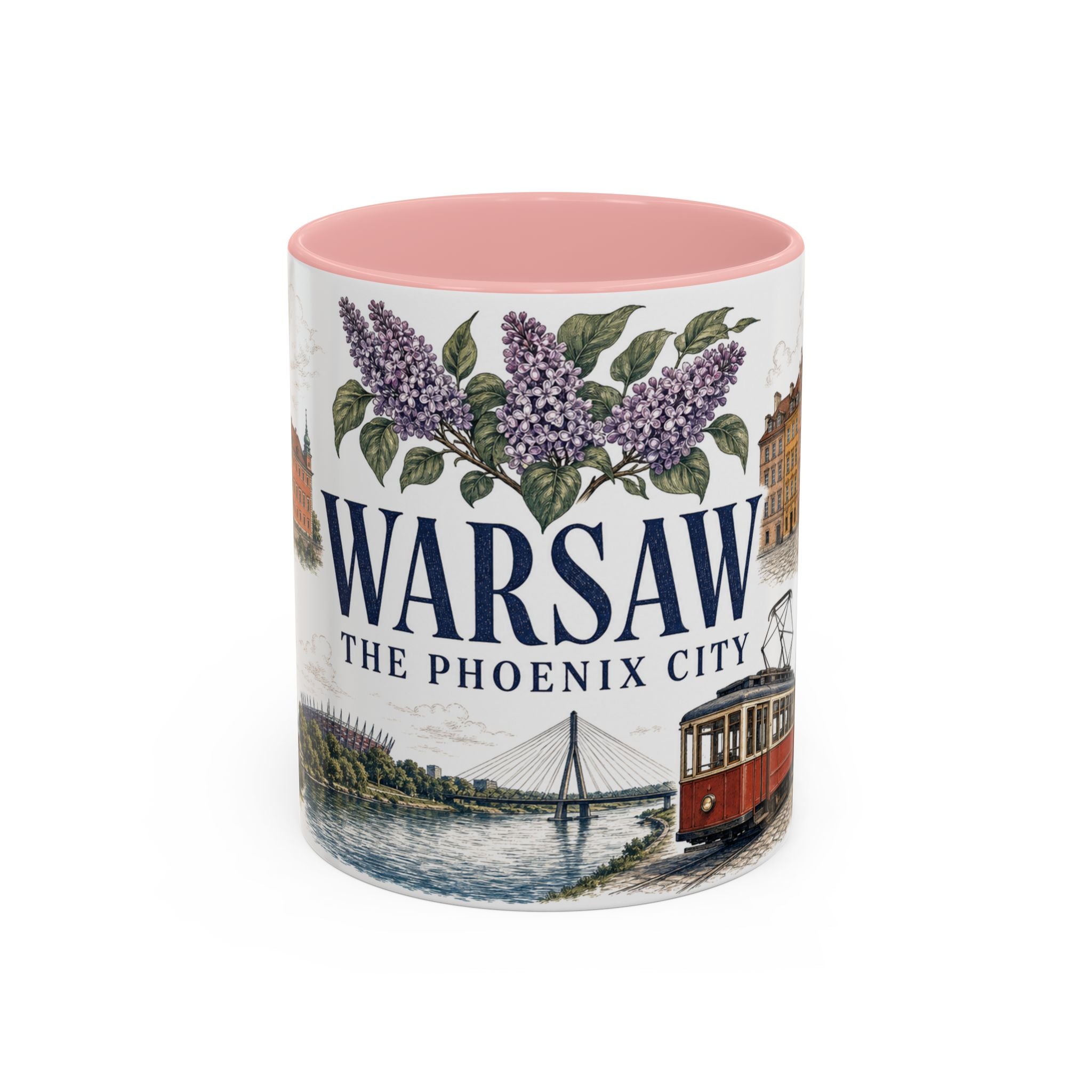 Warsaw Coffee Mug | Poland Travel Souvenir | Vintage Illustrated City Gift | 11 oz 15 oz Accent Mug