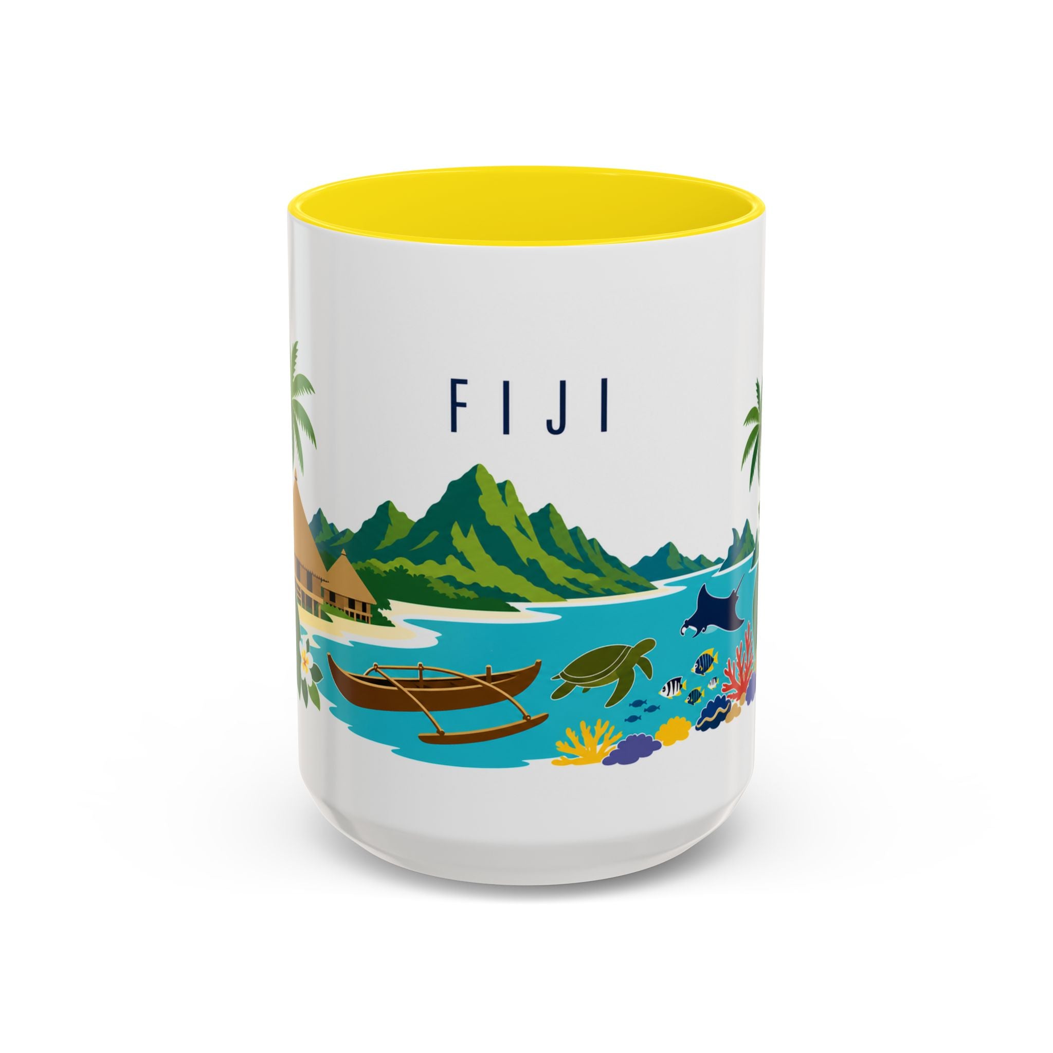Fiji Coffee Mug | Travel Destination Souvenir Gift | Accent Color Ceramic 11oz 15oz