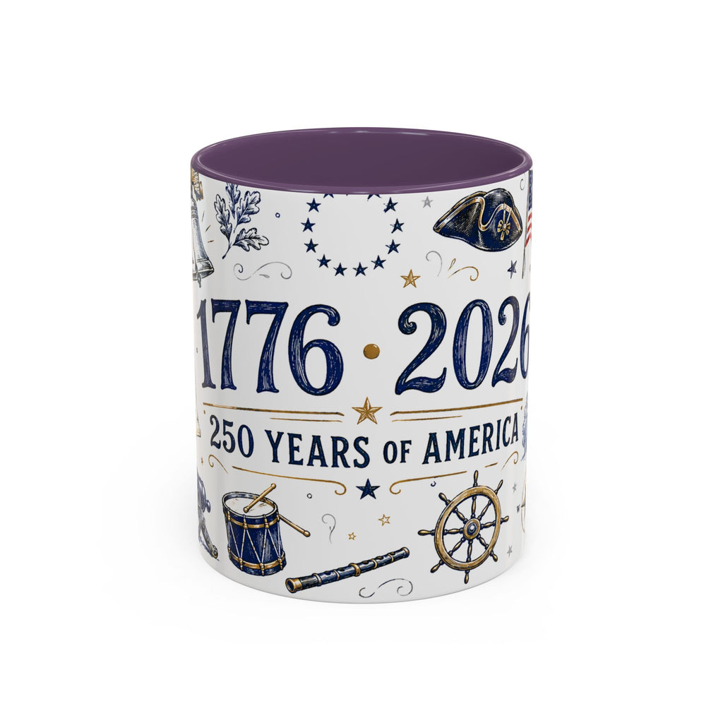 America 250 Coffee Mug | 1776-2026 Patriotic 4th of July Gift | Accent Color Ceramic 11oz 15oz