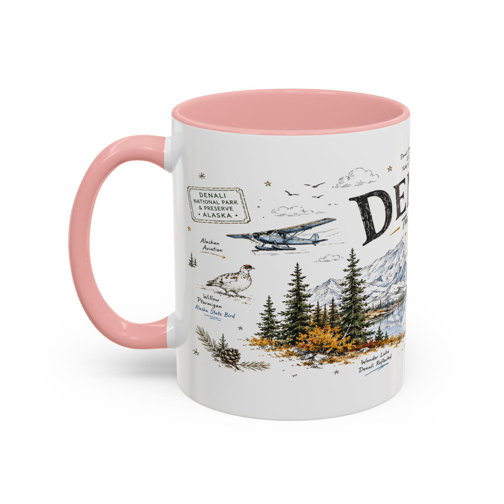 Denali National Park Coffee Mug | Alaska National Park Hiking Gift | Accent Color Ceramic 11oz 15oz