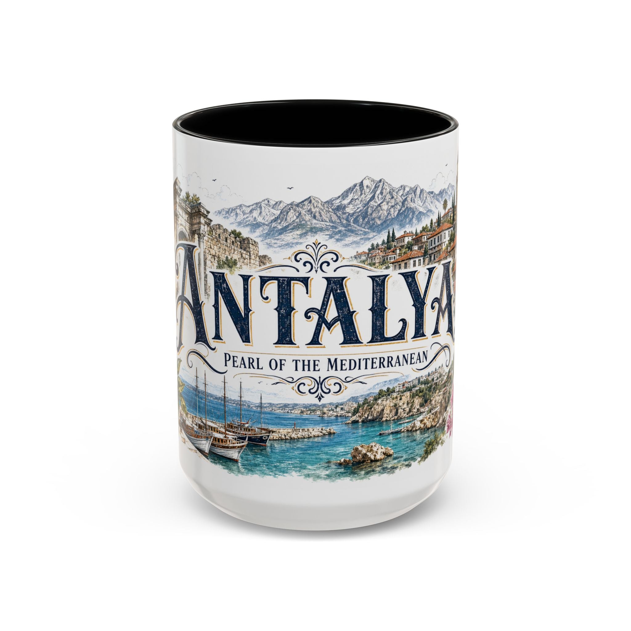 Antalya Coffee Mug | Turkey Travel Souvenir | Vintage Illustrated City Gift | 11 oz 15 oz Accent Mug