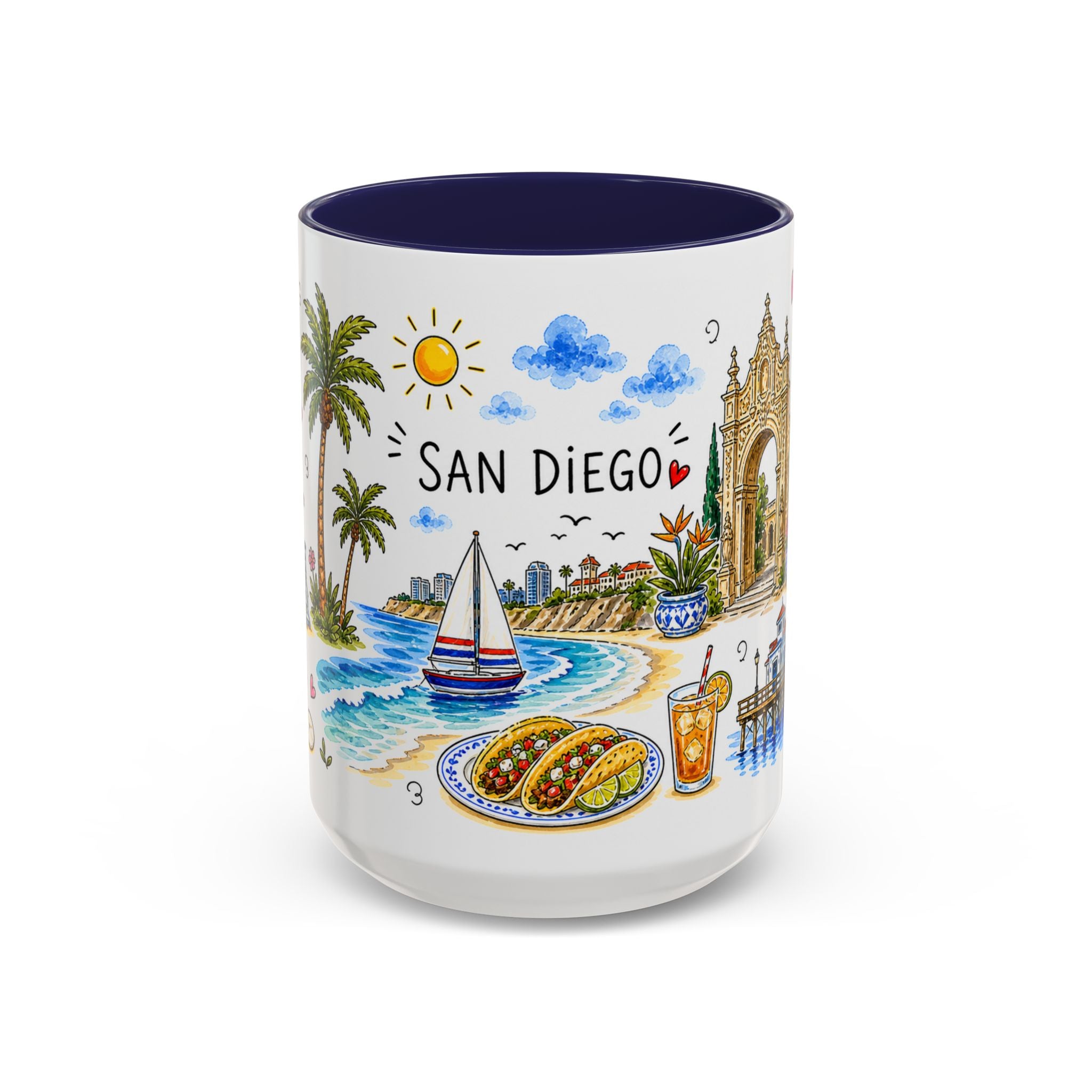 San Diego Illustrated Travel Mug | City Souvenir Accent Coffee Mug | 11oz 15oz Ceramic Cup