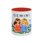 Gemini Zodiac Coffee Mug | Twins and Floral Design | Astrology Birthday Gift | 11 oz 15 oz Ceramic Accent Mug