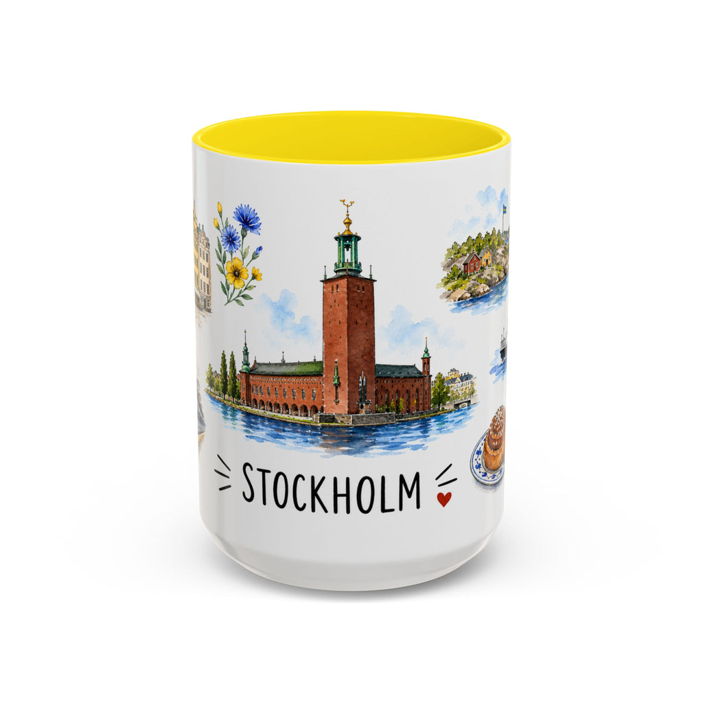 Stockholm Illustrated Travel Mug | City Souvenir Accent Coffee Mug | 11oz 15oz Ceramic Cup