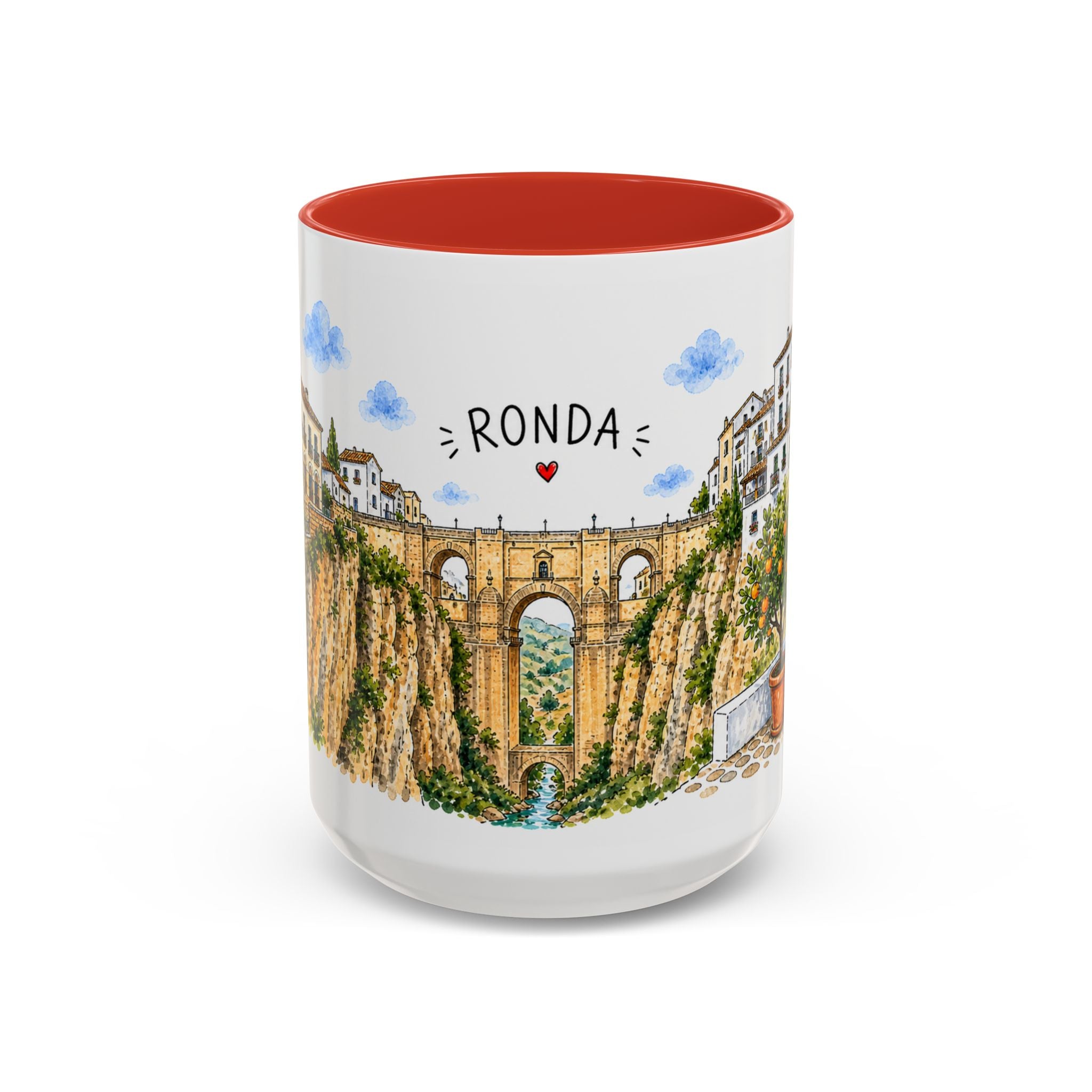 Ronda Illustrated Travel Mug | Spain Souvenir Accent Coffee Mug | 11oz 15oz Ceramic Cup