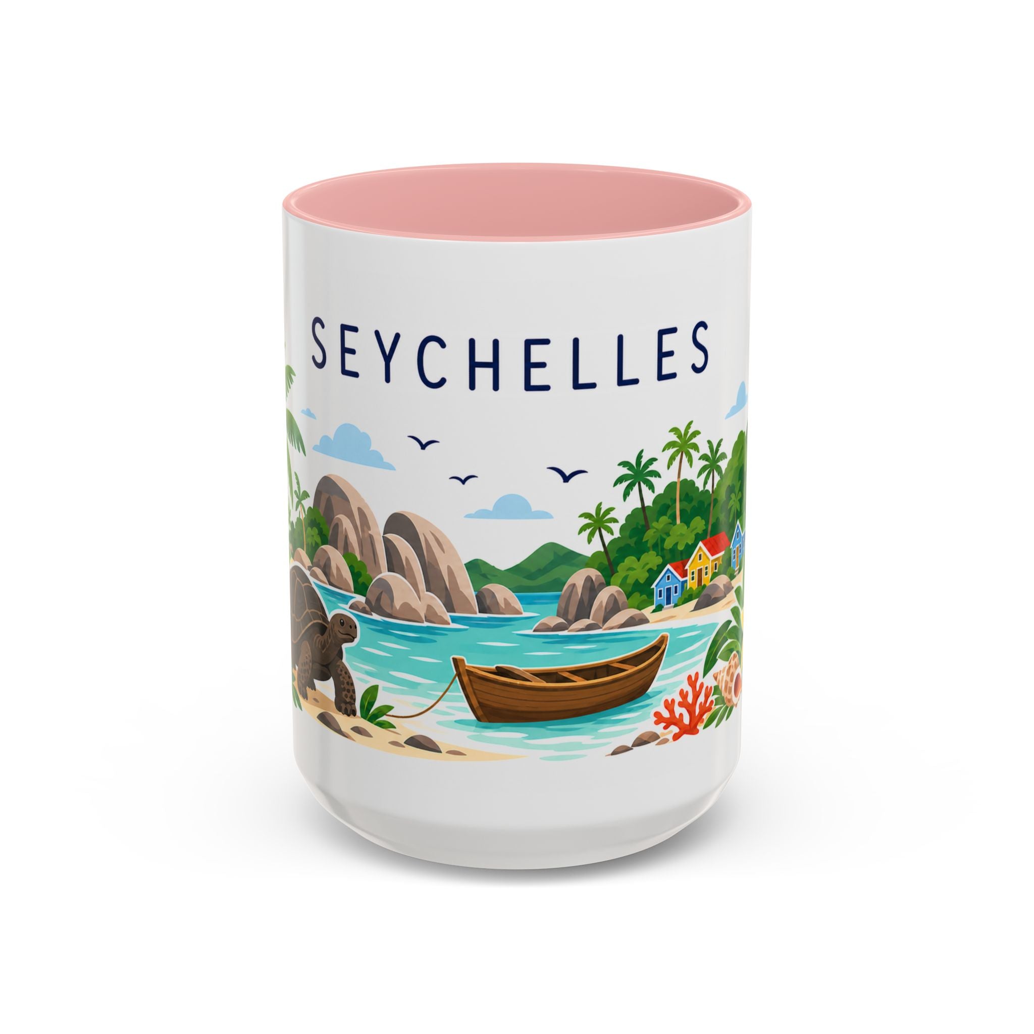 Seychelles Coffee Mug | Travel Destination Souvenir Gift | Accent Color Ceramic 11oz 15oz