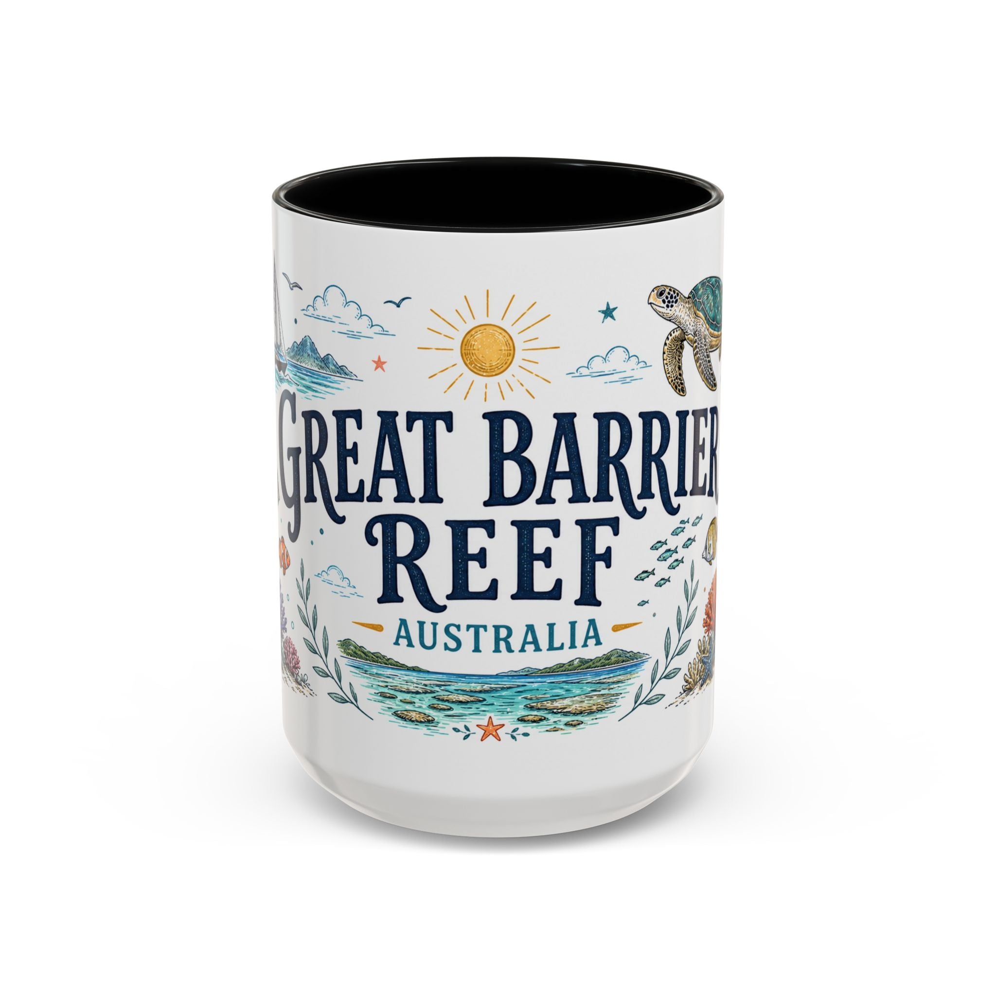 Great Barrier Reef Coffee Mug | Travel Destination Souvenir Gift | Accent Color Ceramic 11oz 15oz