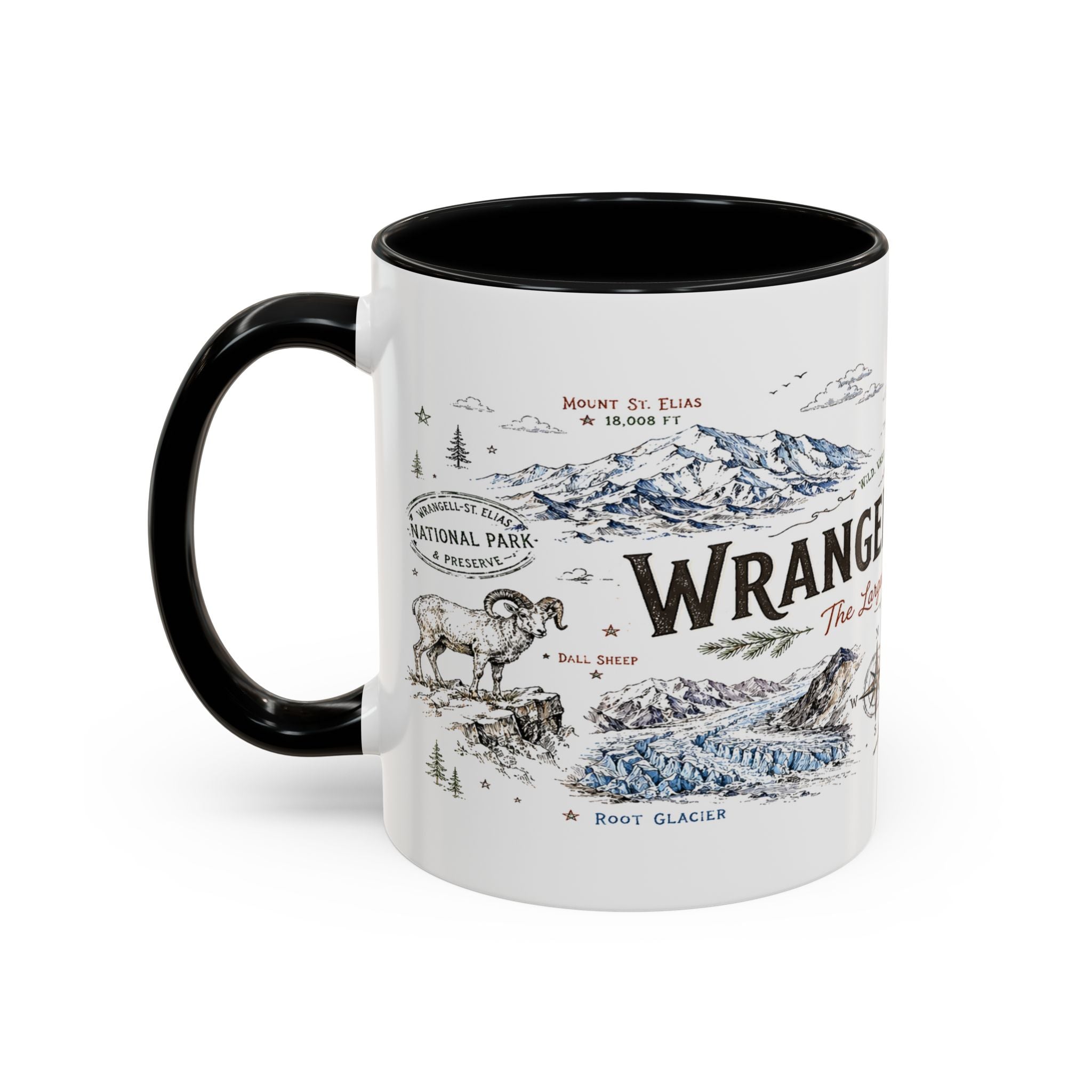 Wrangell-St. Elias National Park Coffee Mug | Alaska Wilderness Climbing Gift | Accent Color Ceramic 11oz 15oz