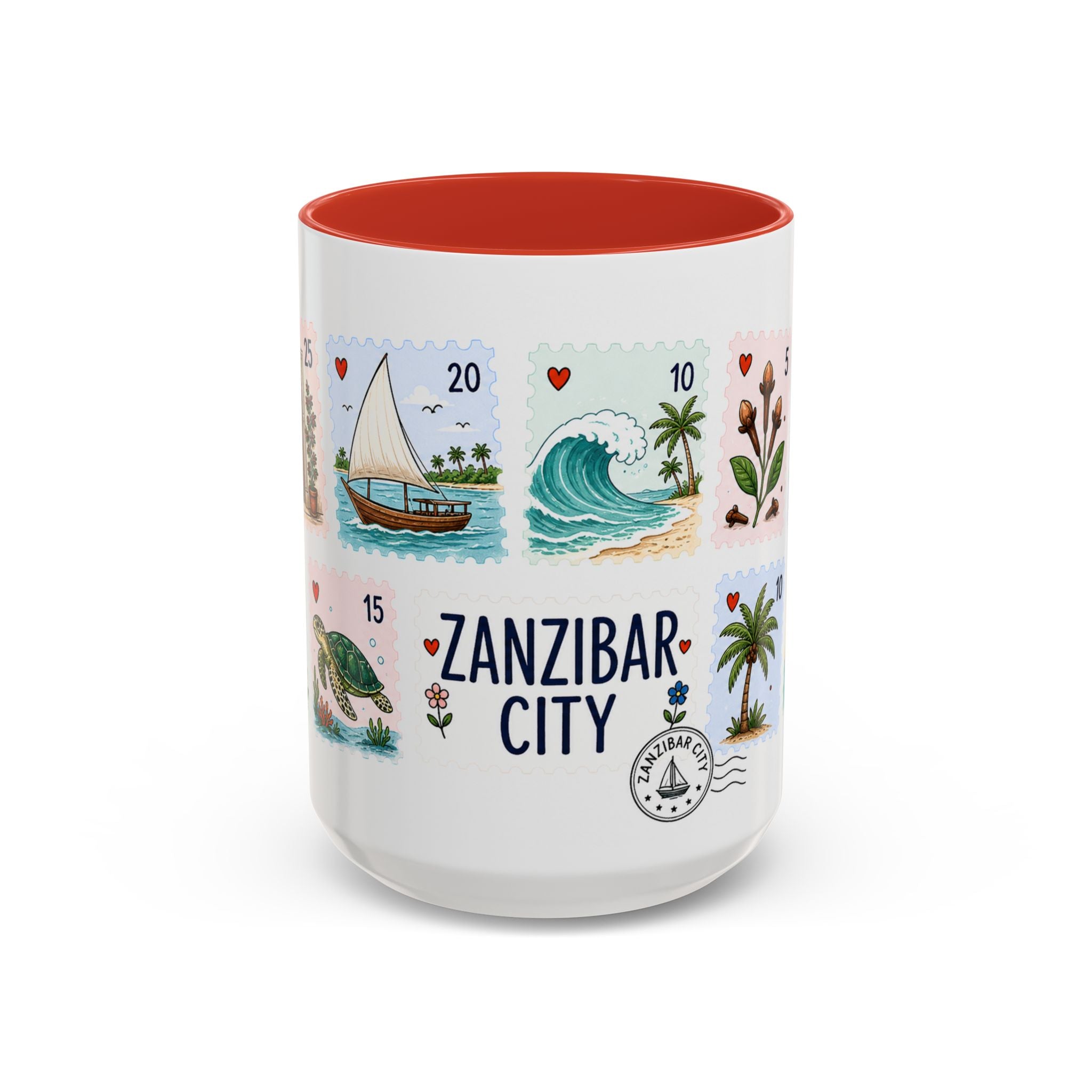 Zanzibar City Coffee Mug | Postage Stamp Collage Mug | Travel Souvenir Accent Cup 11oz 15oz