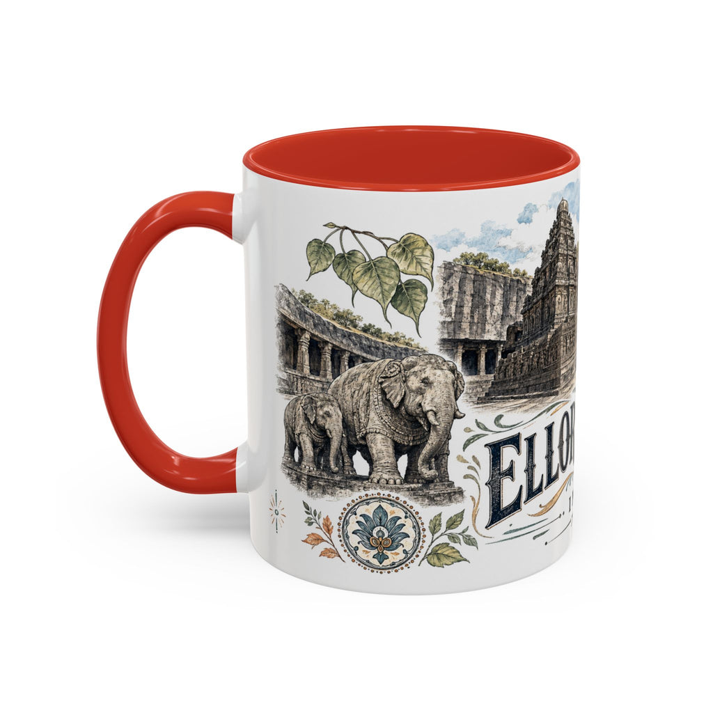Ellora Caves Mug, India Travel Souvenir, Bucket List Gift, Accent Ceramic Coffee Mug 11oz 15oz