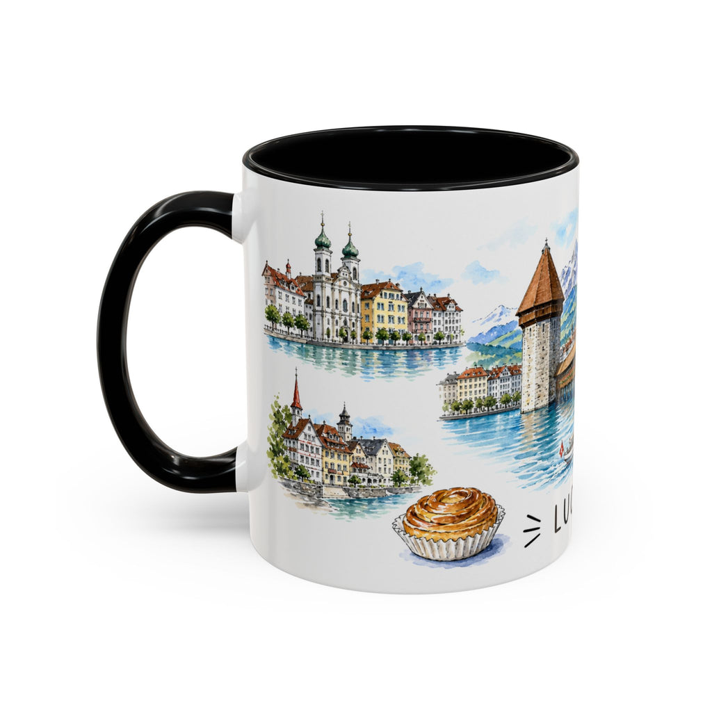 Lucerne Illustrated Travel Mug | City Souvenir Accent Coffee Mug | 11oz 15oz Ceramic Cup