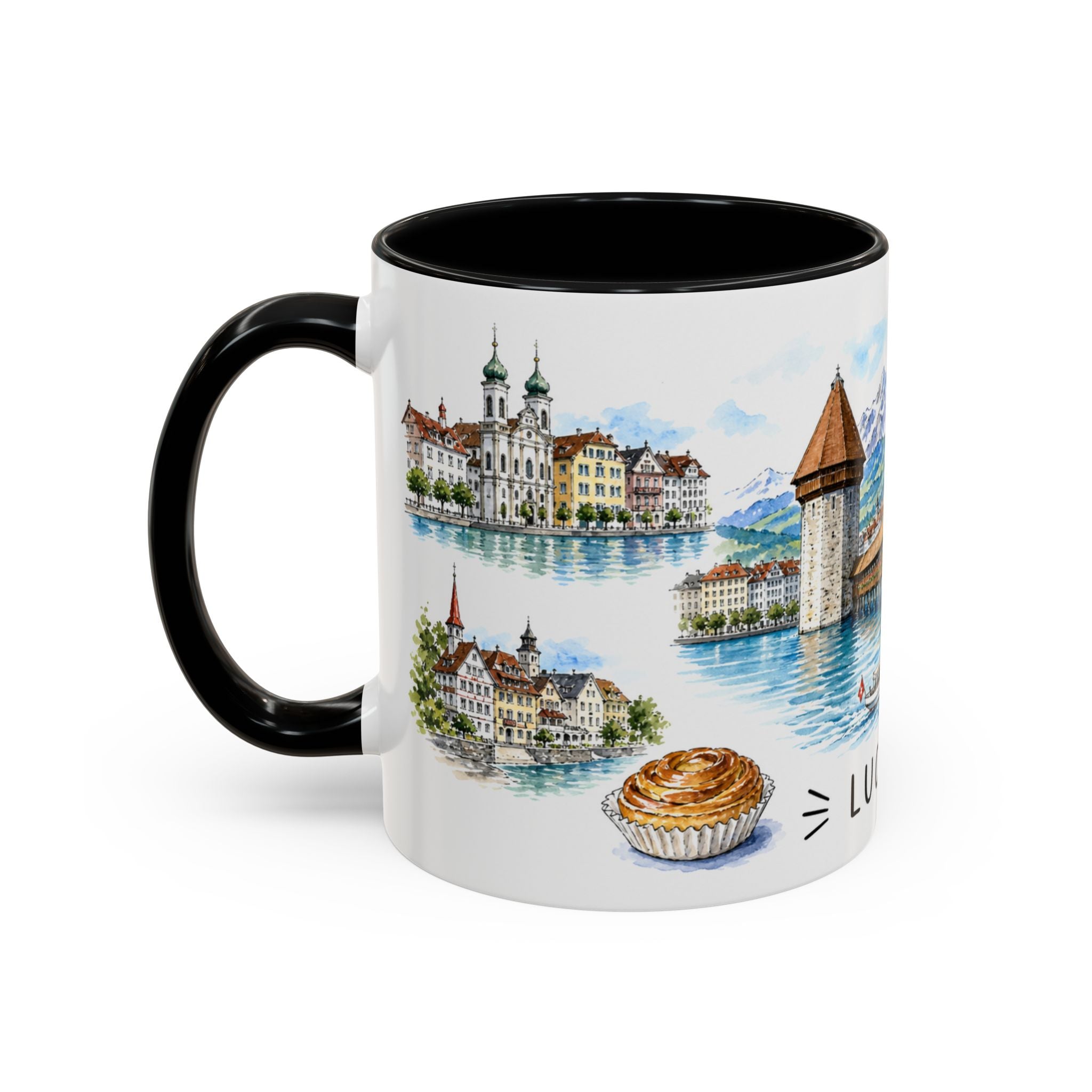 Lucerne Illustrated Travel Mug | City Souvenir Accent Coffee Mug | 11oz 15oz Ceramic Cup