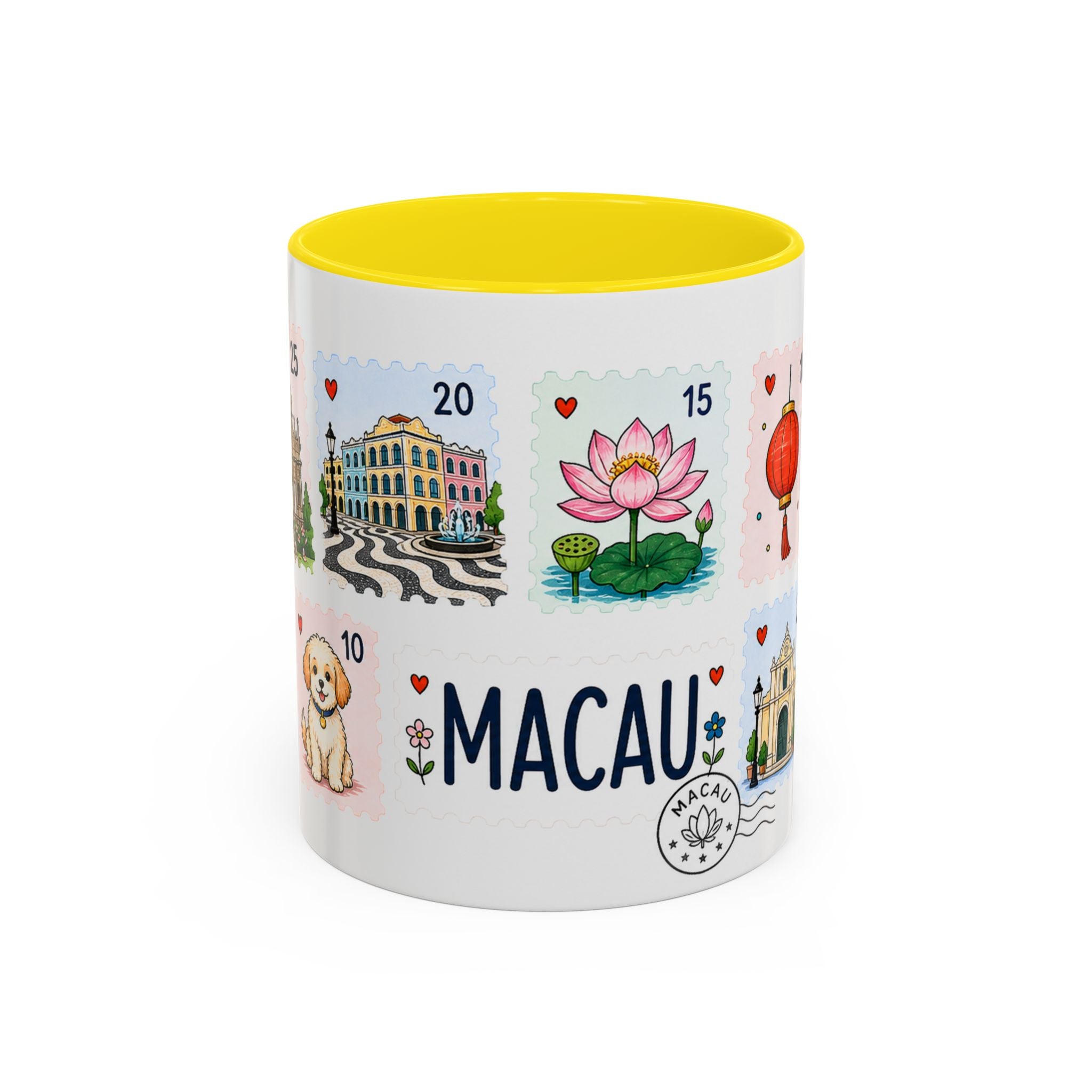 Macau Coffee Mug | Postage Stamp Collage Mug | Travel Souvenir Accent Cup 11oz 15oz