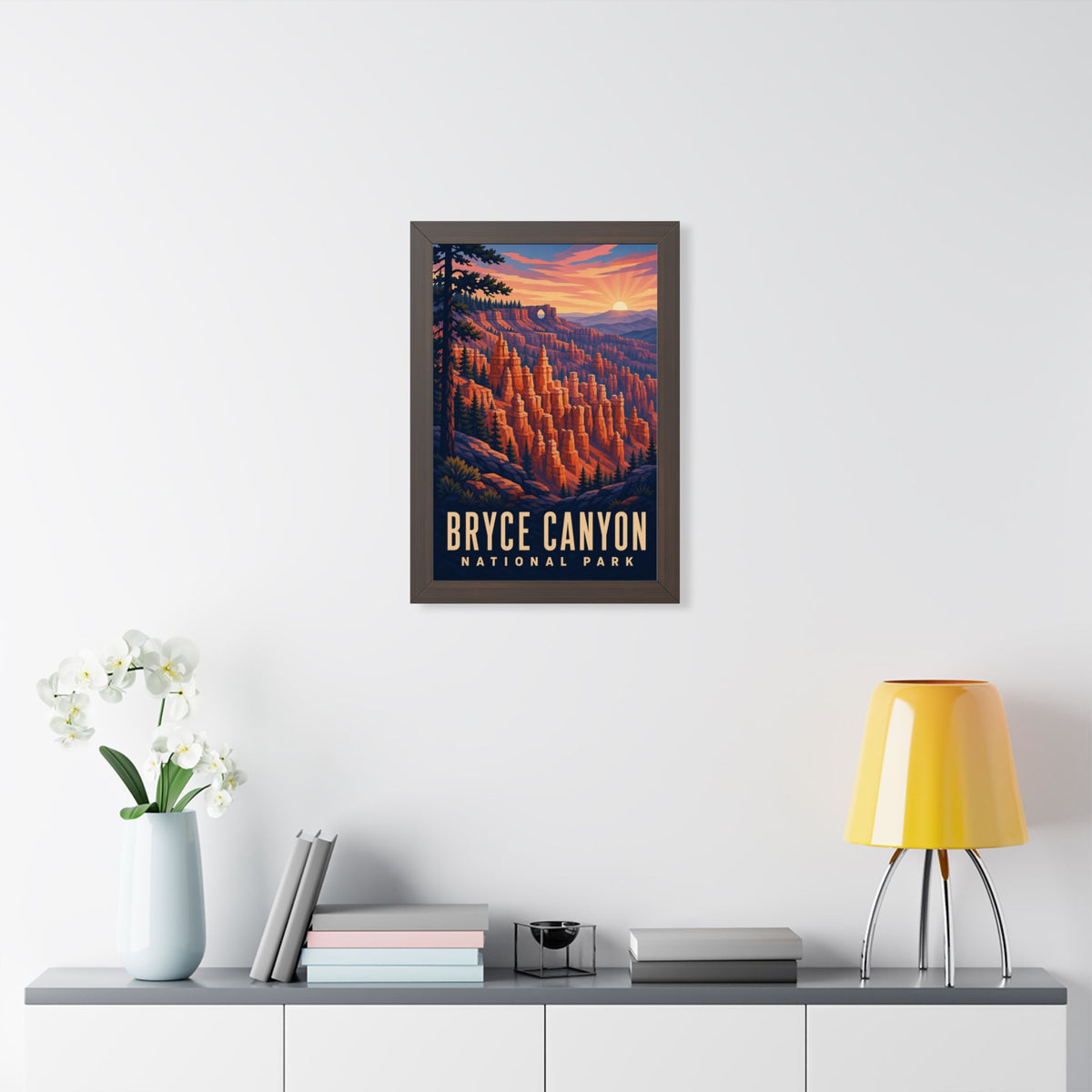 Bryce Canyon National Park Framed Poster | Vintage Travel Wall Art | Black Walnut White Frame | 16x24 20x30