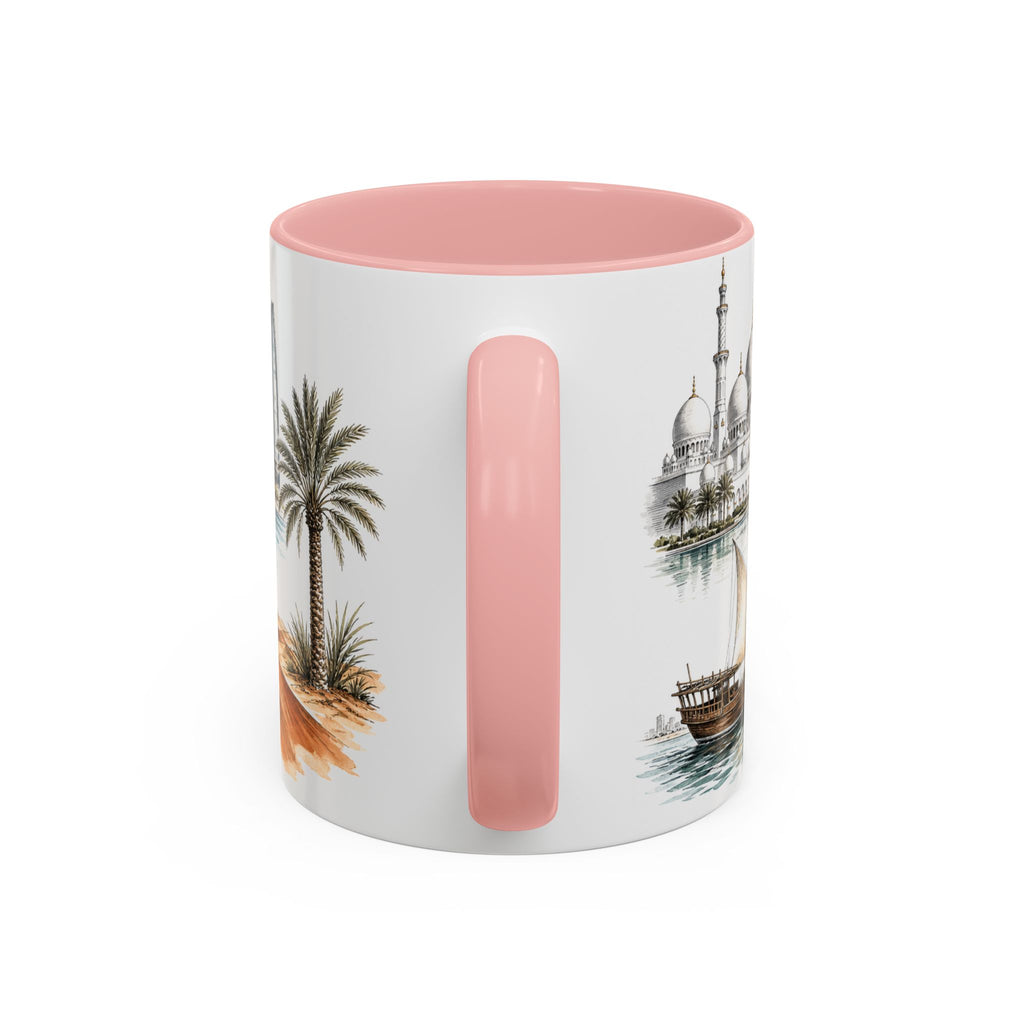 Abu Dhabi Coffee Mug | United Arab Emirates Travel Souvenir | Vintage Illustrated City Gift | 11 oz 15 oz Accent Mug