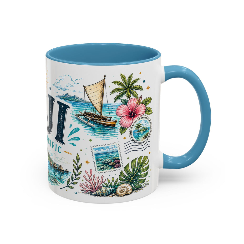 Fiji Coffee Mug | Travel Destination Souvenir Gift | Accent Color Ceramic 11oz 15oz