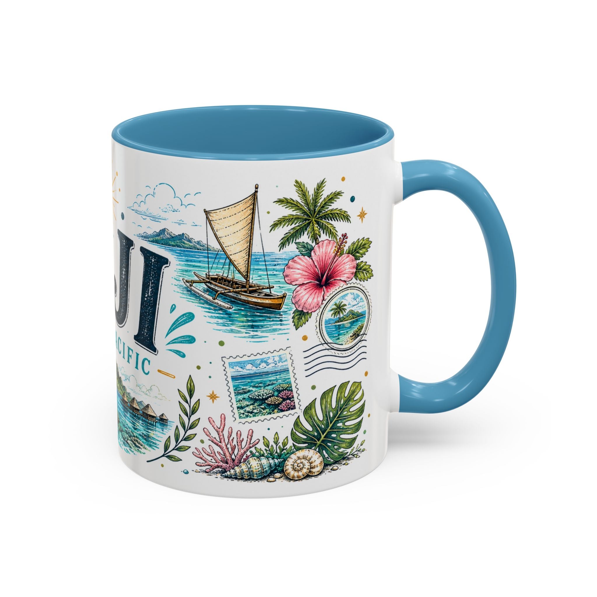Fiji Coffee Mug | Travel Destination Souvenir Gift | Accent Color Ceramic 11oz 15oz