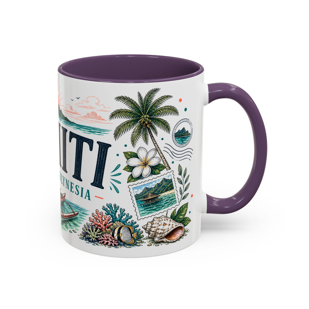 Tahiti Coffee Mug | Travel Destination Souvenir Gift | Accent Color Ceramic 11oz 15oz
