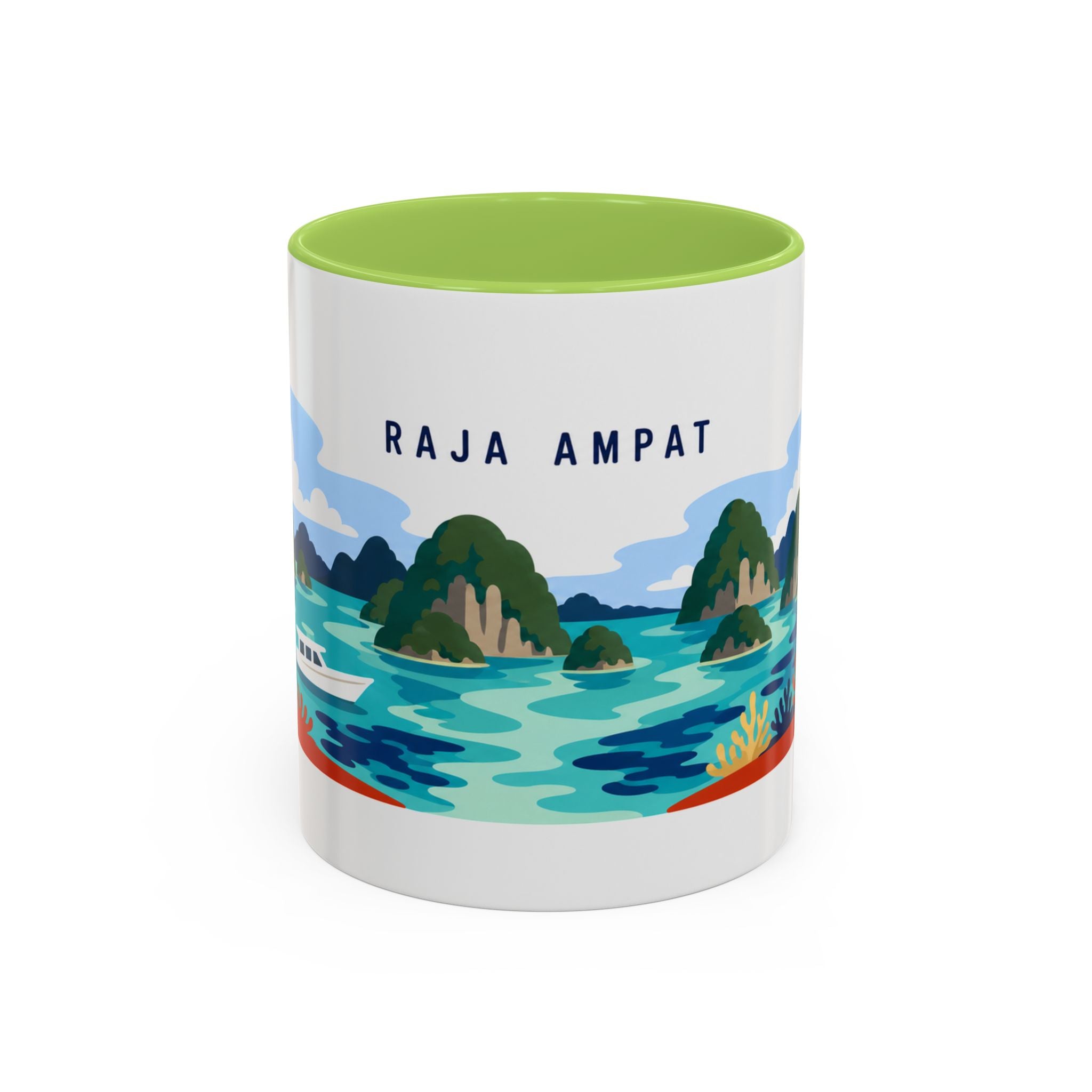 Raja Ampat Coffee Mug | Travel Destination Souvenir Gift | Accent Color Ceramic 11oz 15oz