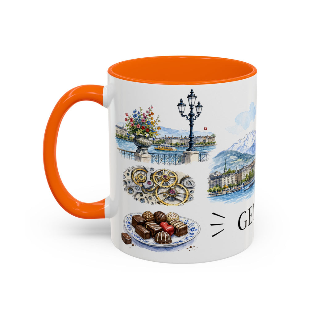 Geneva Illustrated Travel Mug | City Souvenir Accent Coffee Mug | 11oz 15oz Ceramic Cup