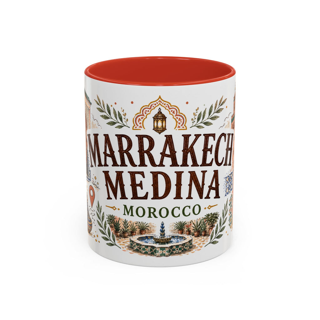 Marrakech Medina Coffee Mug | Travel Destination Souvenir Gift | Accent Color Ceramic 11oz 15oz