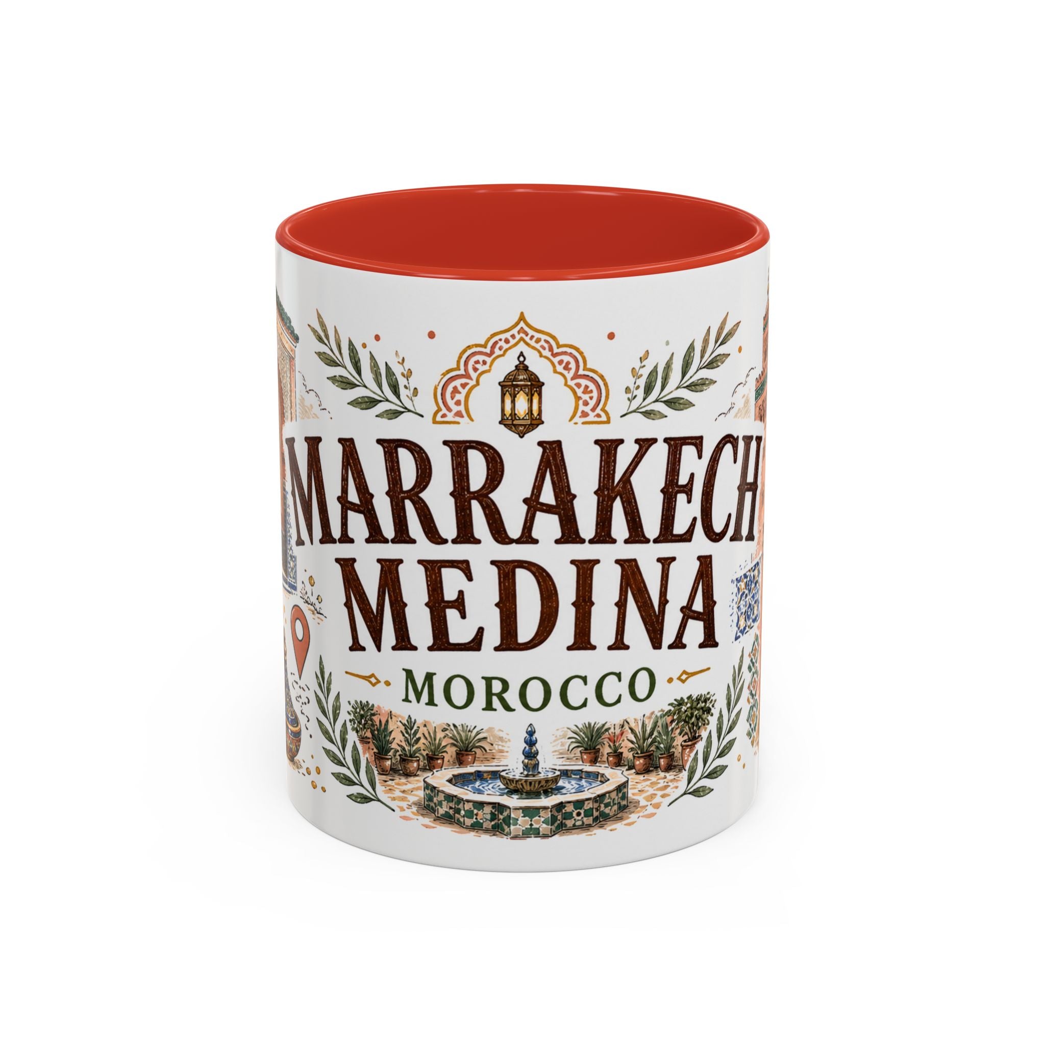 Marrakech Medina Coffee Mug | Travel Destination Souvenir Gift | Accent Color Ceramic 11oz 15oz