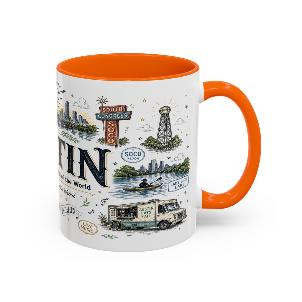 Austin Coffee Mug | Texas Souvenir City Gift | Accent Color Ceramic 11oz 15oz