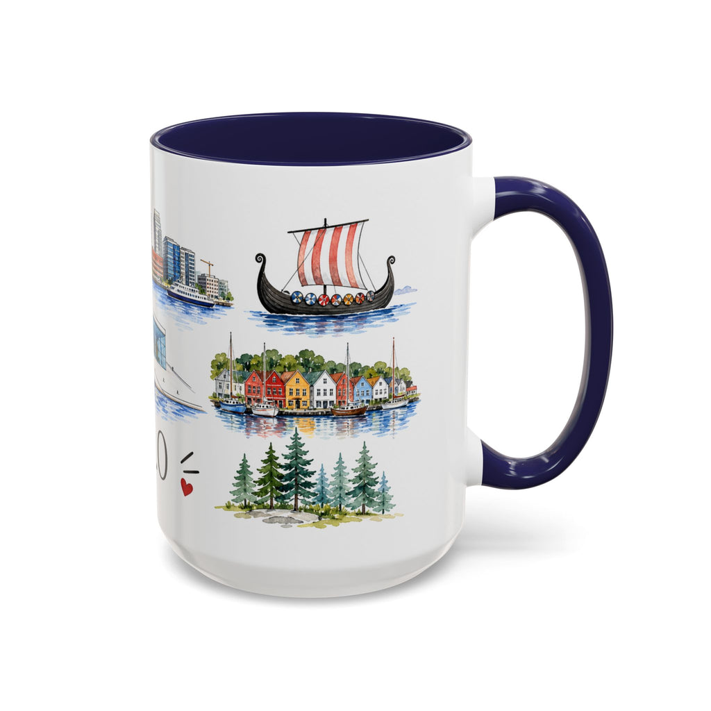 Oslo Illustrated Travel Mug | City Souvenir Accent Coffee Mug | 11oz 15oz Ceramic Cup