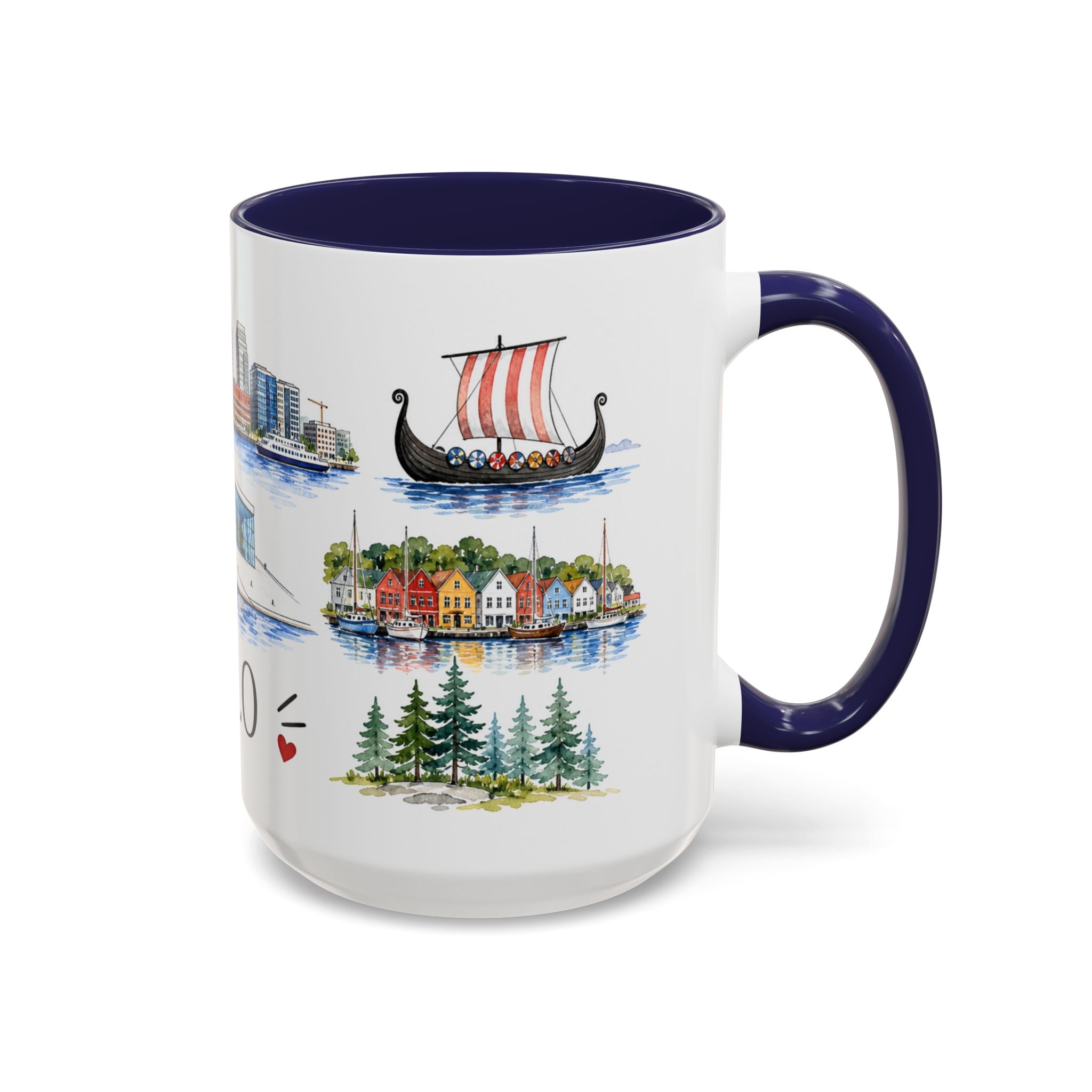Oslo Illustrated Travel Mug | City Souvenir Accent Coffee Mug | 11oz 15oz Ceramic Cup