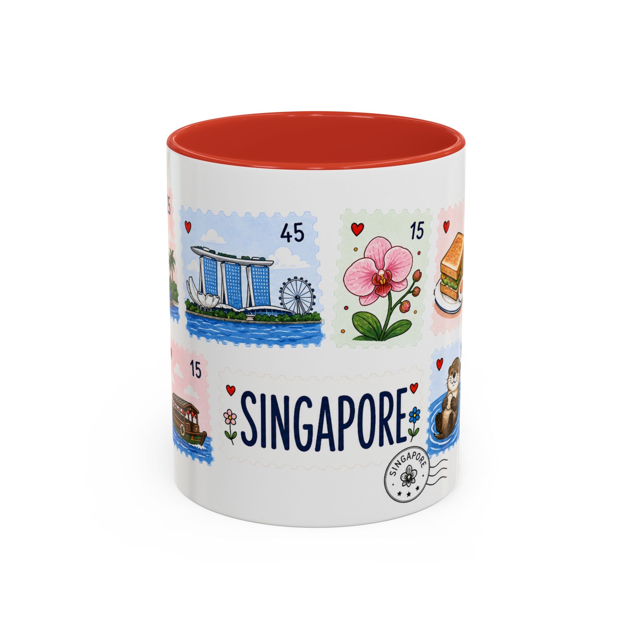 Singapore Coffee Mug | Postage Stamp Collage Mug | Travel Souvenir Accent Cup 11oz 15oz