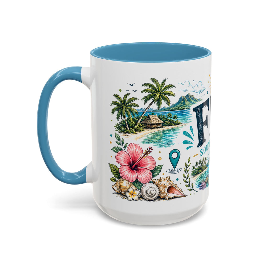 Fiji Coffee Mug | Travel Destination Souvenir Gift | Accent Color Ceramic 11oz 15oz