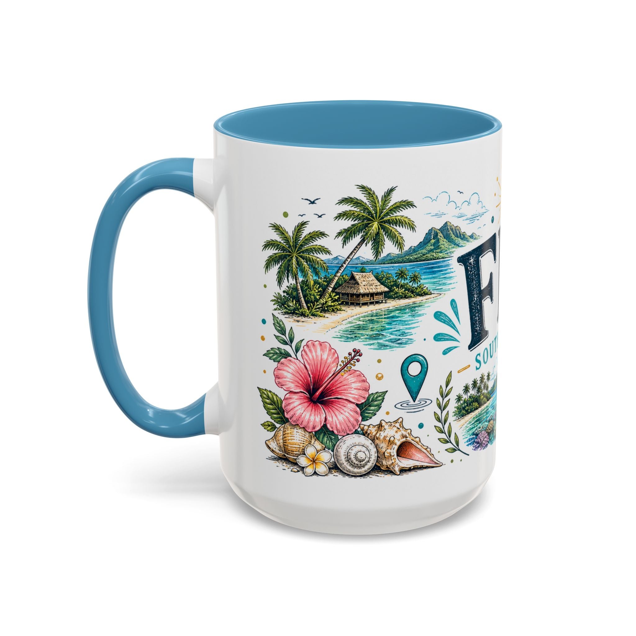 Fiji Coffee Mug | Travel Destination Souvenir Gift | Accent Color Ceramic 11oz 15oz
