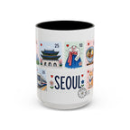 Seoul Coffee Mug | Postage Stamp Collage Mug | Travel Souvenir Accent Cup 11oz 15oz