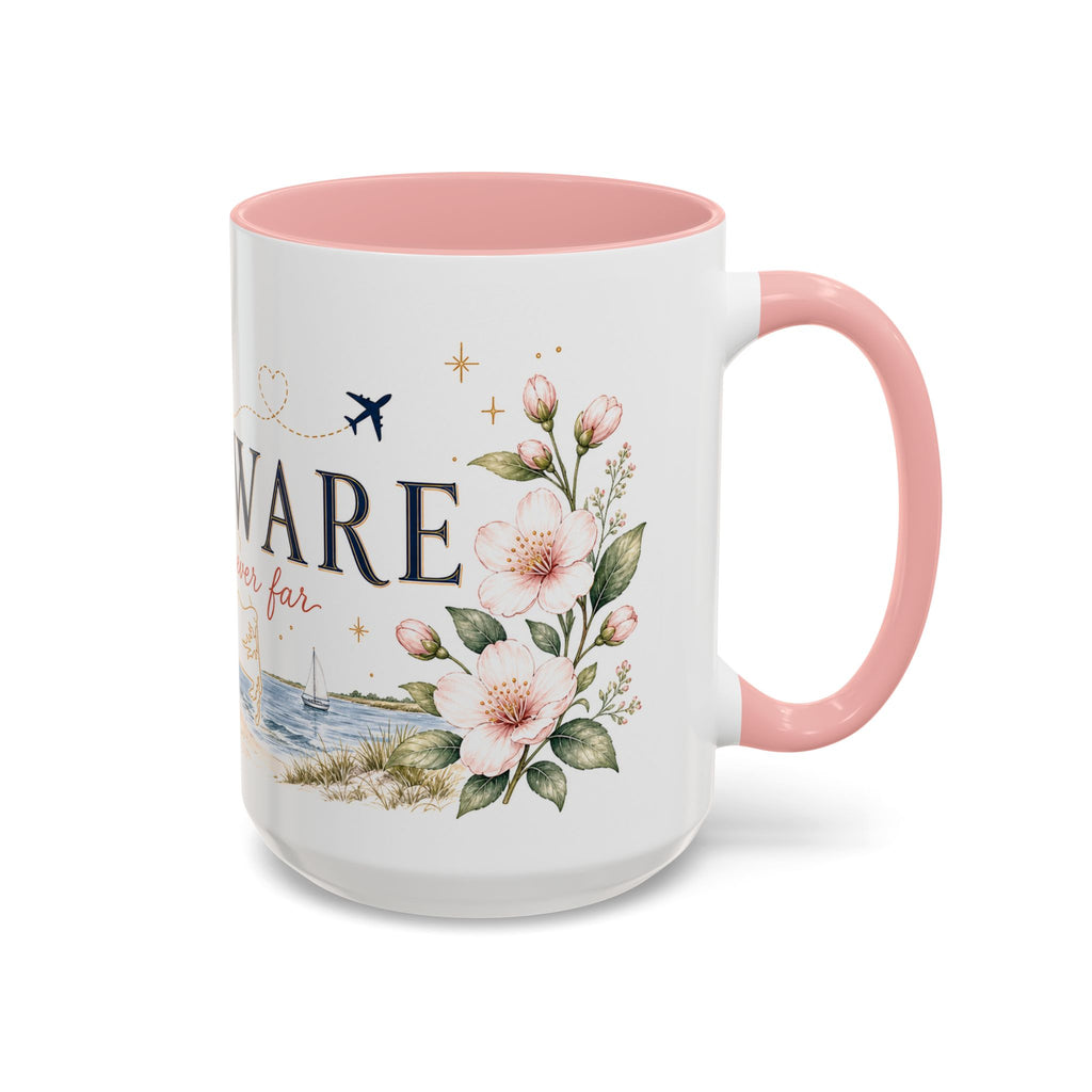 Delaware State Map Mug | Botanical Beach Accent Coffee Cup (11oz/15oz)