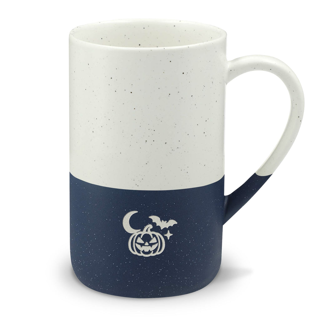 Halloween Engraved Mug, Halloween Pumpkin Bat, 13oz Speckled Ceramic Coffee Cup, Holiday Gift