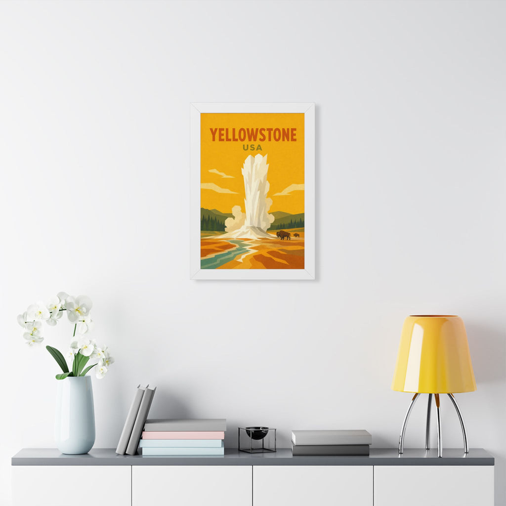 Yellowstone United States Framed Poster | Vintage Travel Wall Art | Black Walnut White Frame | 16x24 20x30