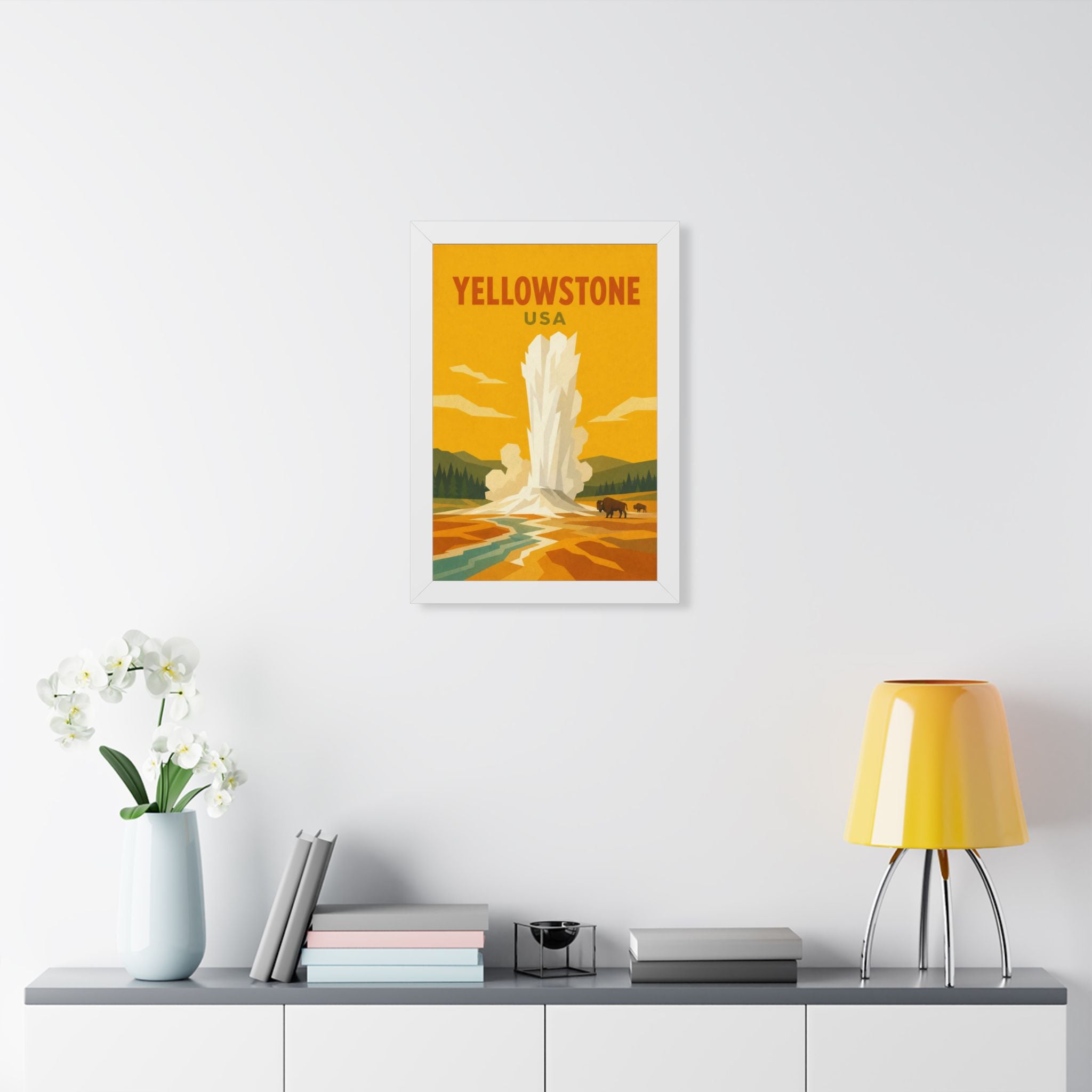 Yellowstone United States Framed Poster | Vintage Travel Wall Art | Black Walnut White Frame | 16x24 20x30