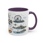 Chicago Coffee Mug | Illinois Souvenir City Gift | Accent Color Ceramic 11oz 15oz
