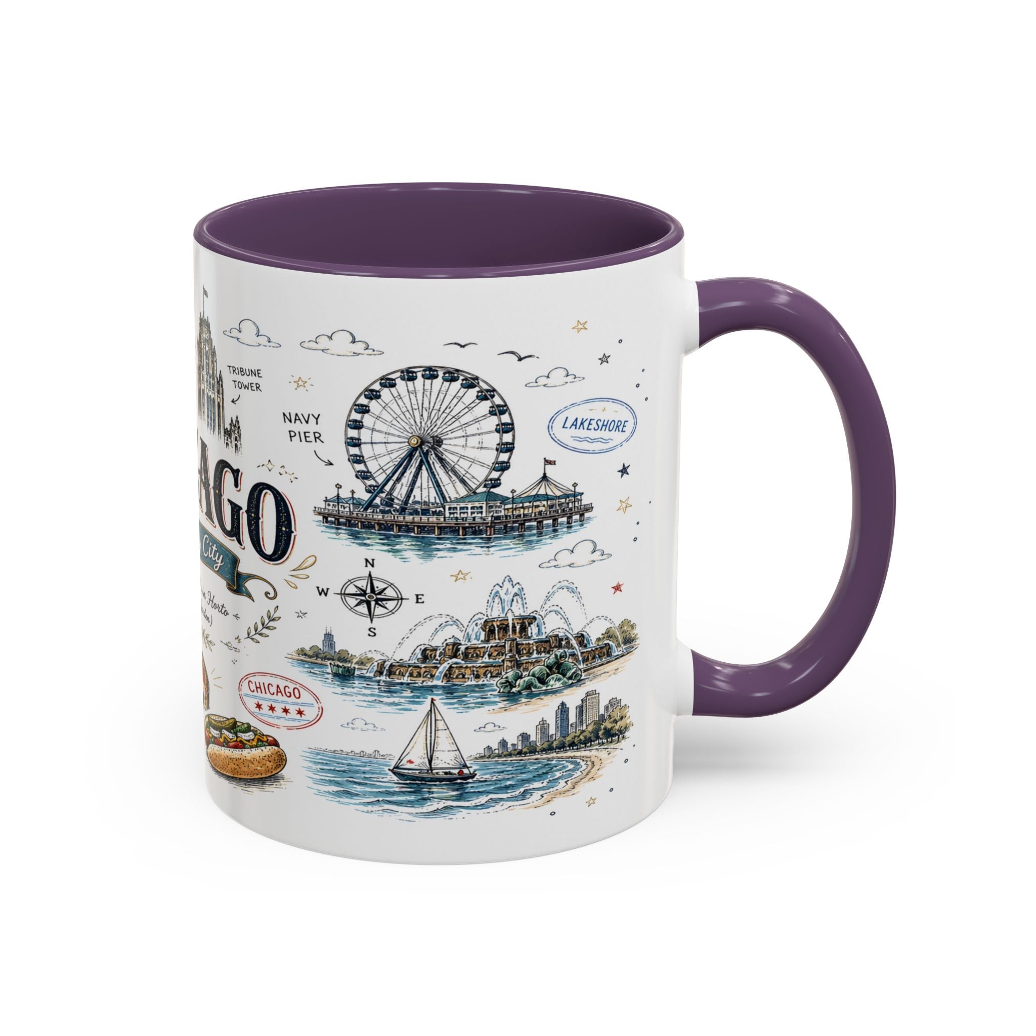 Chicago Coffee Mug | Illinois Souvenir City Gift | Accent Color Ceramic 11oz 15oz