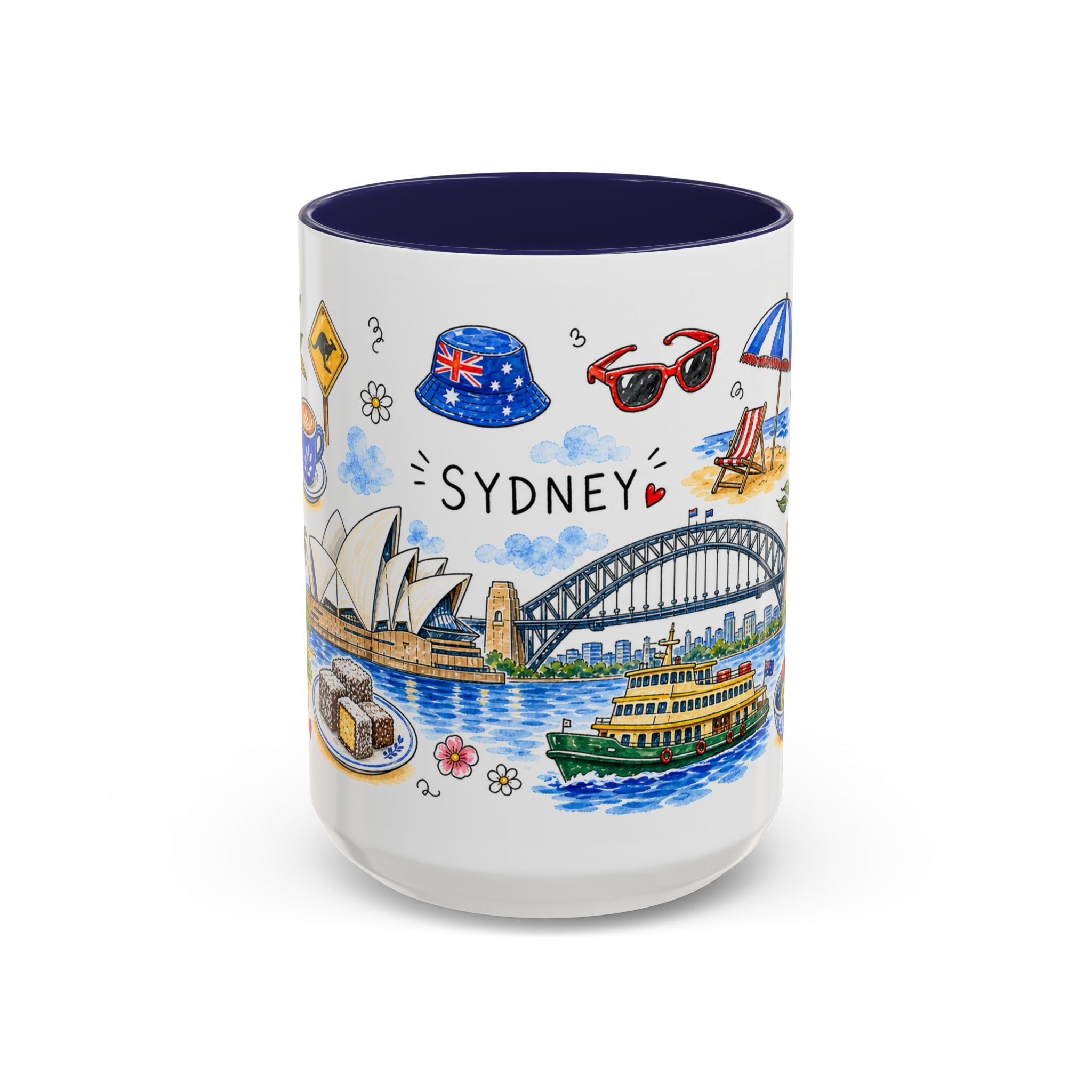 Sydney Illustrated Travel Mug | City Souvenir Accent Coffee Mug | 11oz 15oz Ceramic Cup