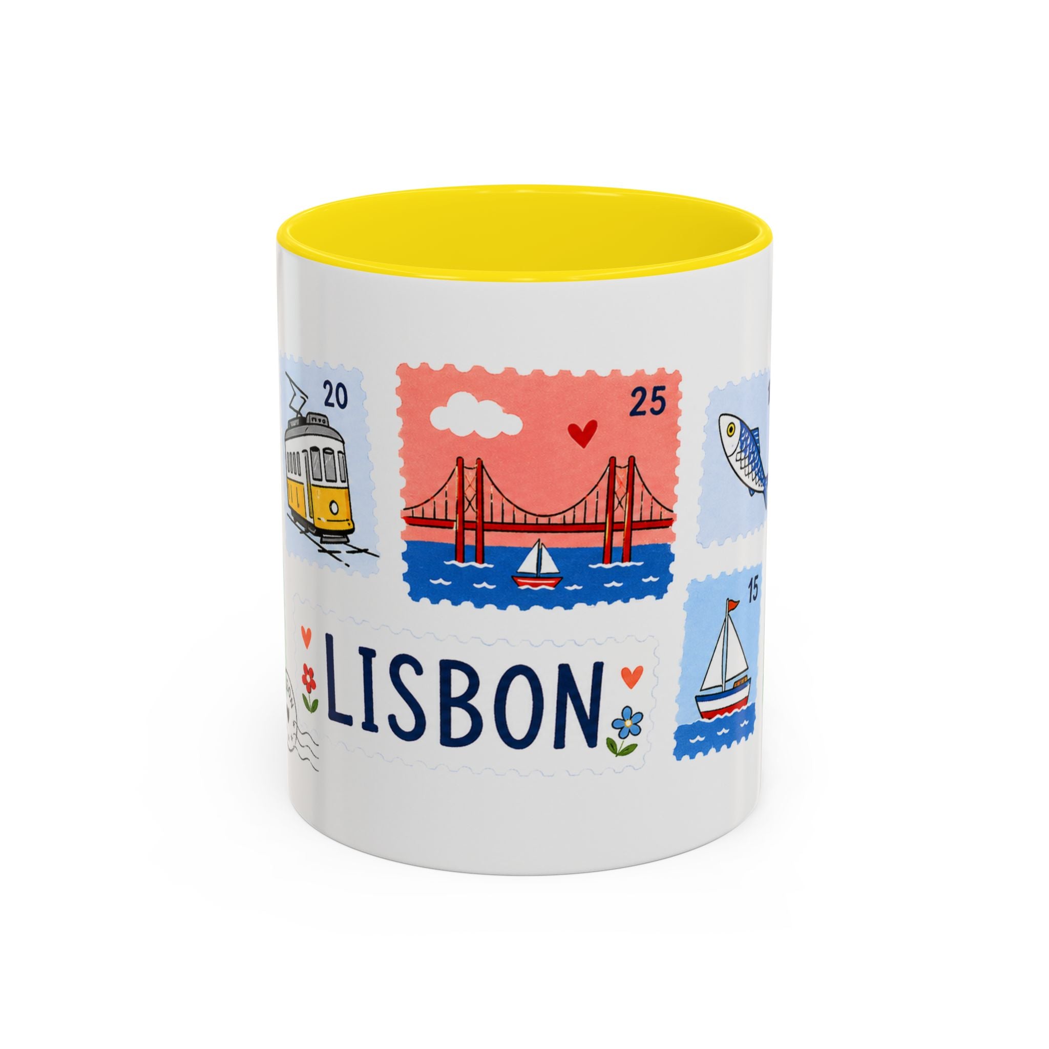 Lisbon Coffee Mug | Postage Stamp Collage Mug | Travel Souvenir Accent Cup 11oz 15oz