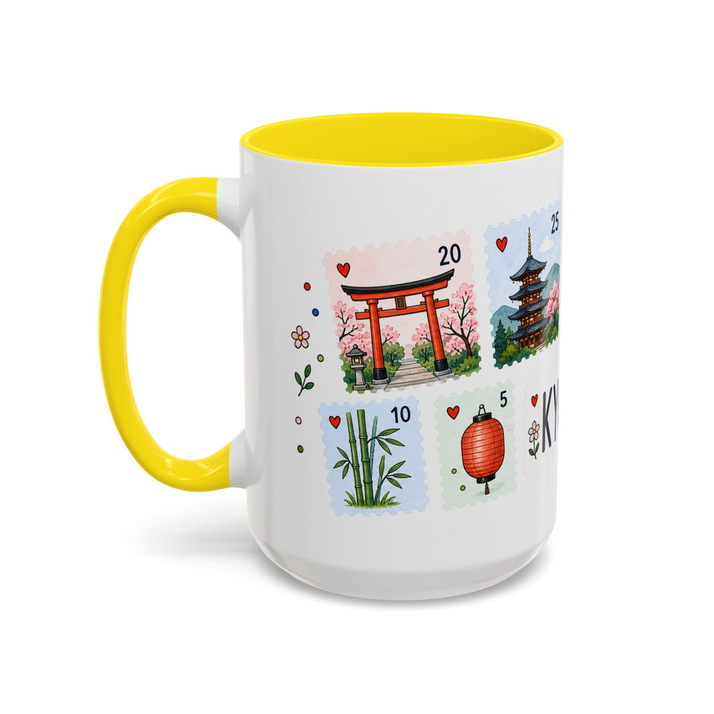 Kyoto Coffee Mug | Postage Stamp Collage Mug | Travel Souvenir Accent Cup 11oz 15oz
