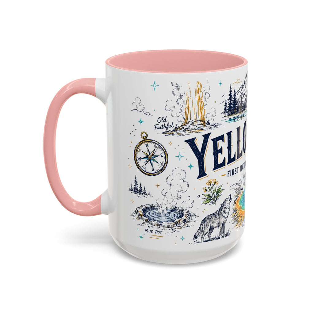 Yellowstone National Park Coffee Mug | Hiking Camping Nature Gift | Accent Color Ceramic 11oz 15oz