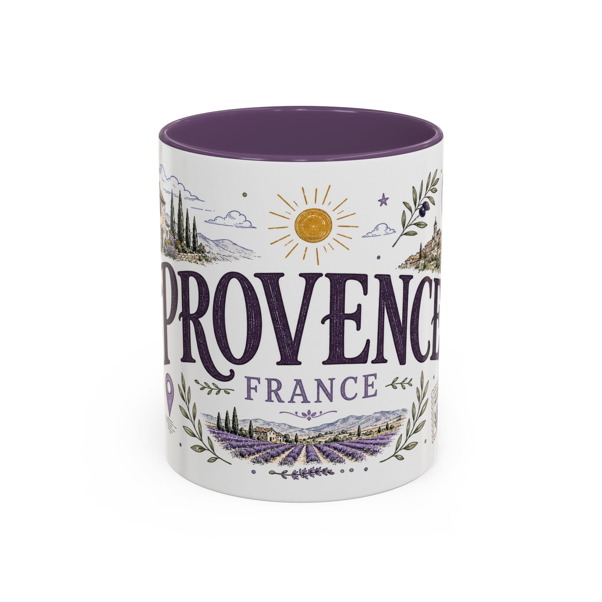 Provence Coffee Mug | Travel Destination Souvenir Gift | Accent Color Ceramic 11oz 15oz