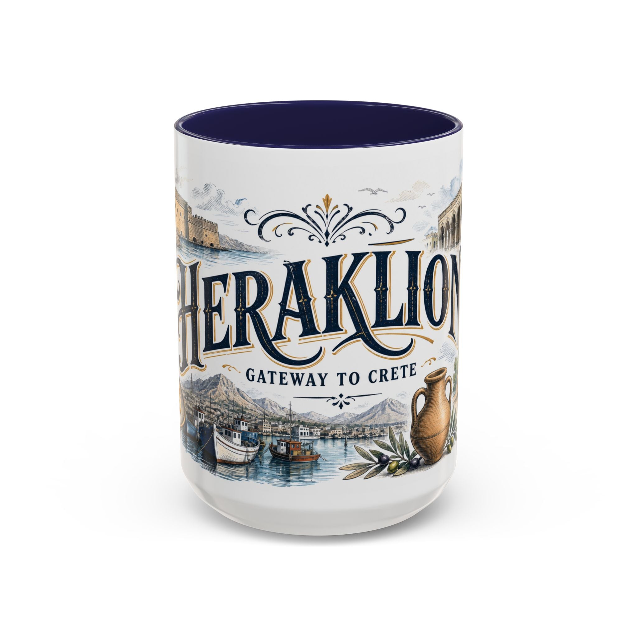 Heraklion Coffee Mug | Greece Travel Souvenir | Vintage Illustrated City Gift | 11 oz 15 oz Accent Mug